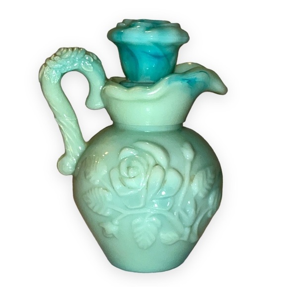 Vintage Jadeite Milk Glass Avon Green Milk Glass Rose Pitcher and Stopper 1970s - Picture 2 of 7